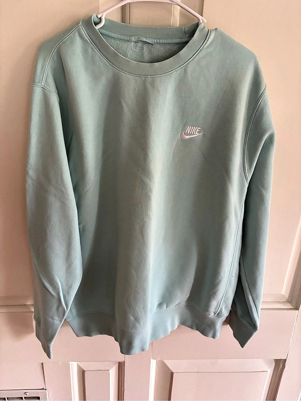 Nike Mint Green Crewneck Sweatshirt Embroidered Swoosh Cotton Blend Womens Large